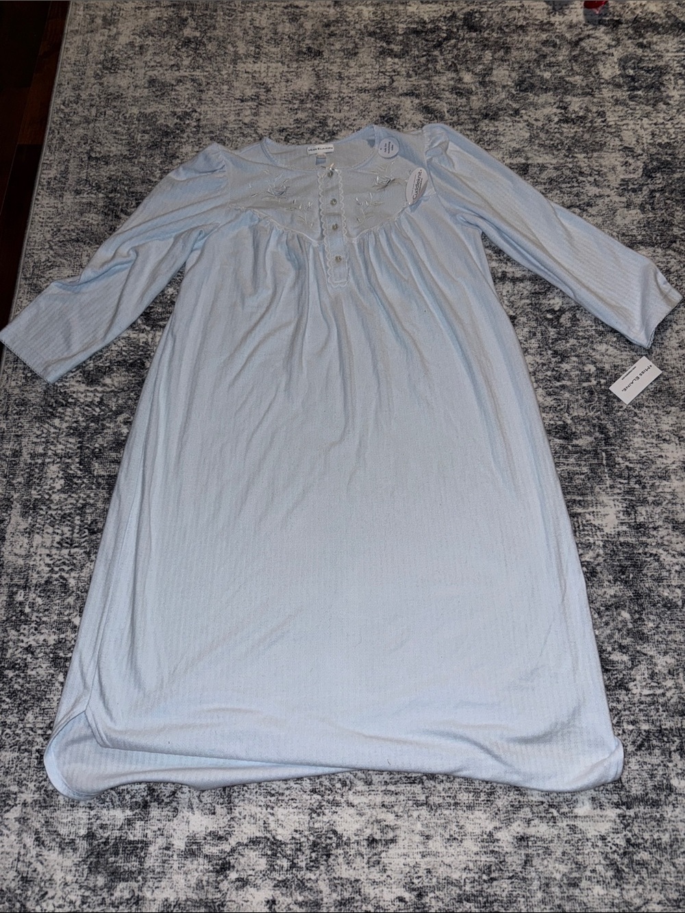 Miss Elaine‎ Nightgown Embroidered House Dress Long Blue LARGE BNWT
